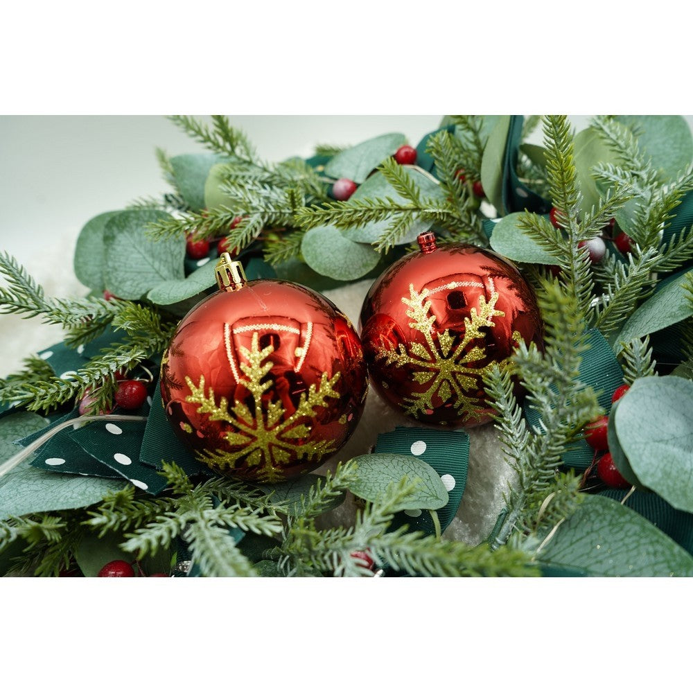 Set 6 Globuri pentru Brad de Craciun, Ornamente Sclipitoare din Plastic, Rosu si Auriu, Diametru 8 cm