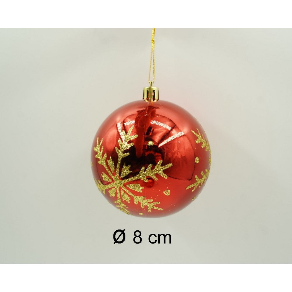 Set 6 Globuri pentru Brad de Craciun, Ornamente Sclipitoare din Plastic, Rosu si Auriu, Diametru 8 cm