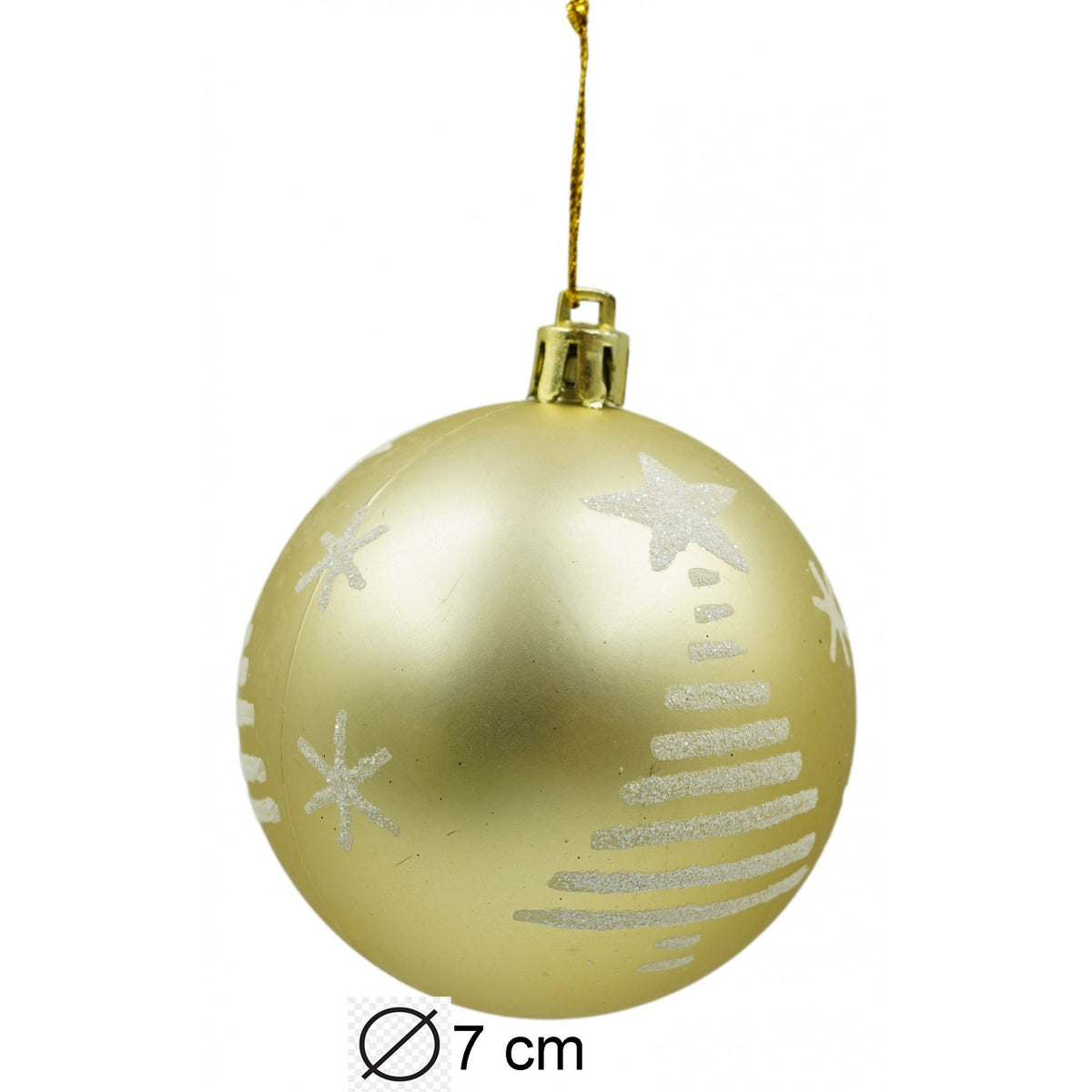 Set 6 Ornamente Brad, Globuri Crăciun cu Sclipici, Material Plastic Rezistent, Alb și Auriu, Diametru 7 cm