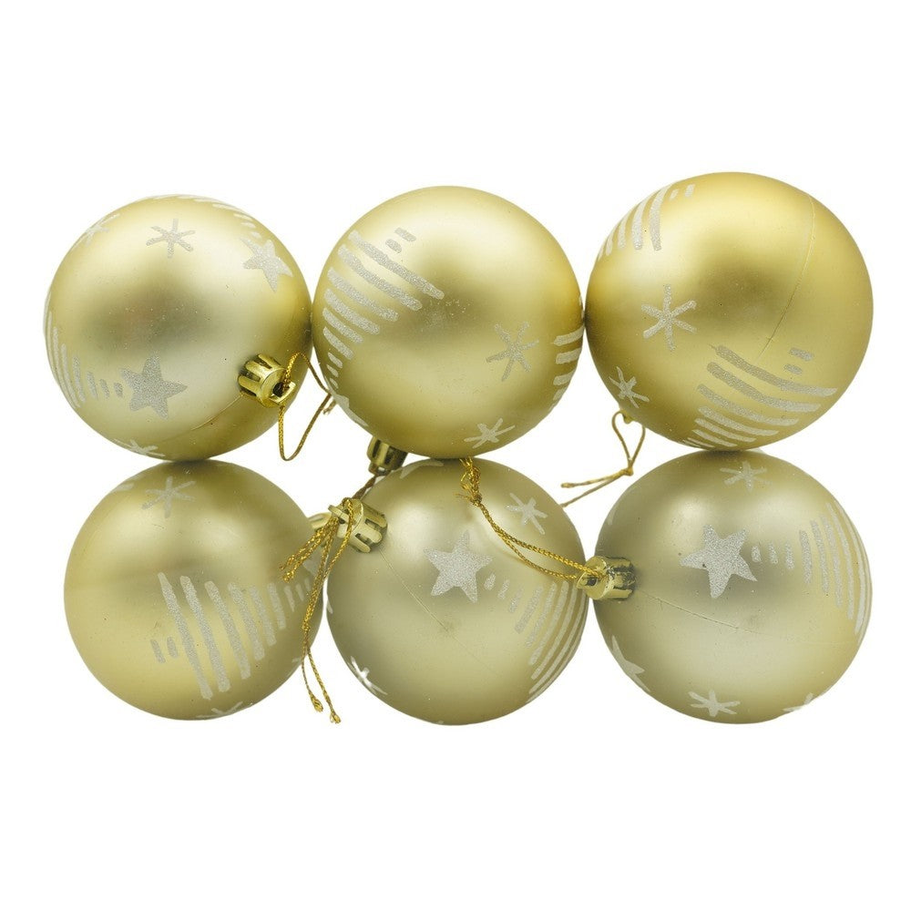 Set 6 Ornamente Brad, Globuri Crăciun cu Sclipici, Material Plastic Rezistent, Alb și Auriu, Diametru 7 cm