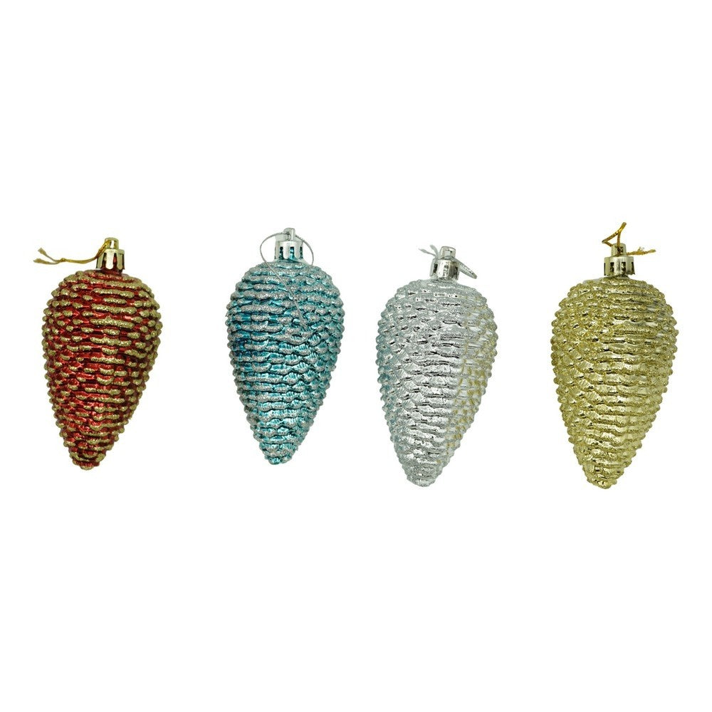 Set 6 Ornamente pentru Brad, Model Conuri, Finisaj Sclipitor, Plastic, Multicolor, 4.5 cm