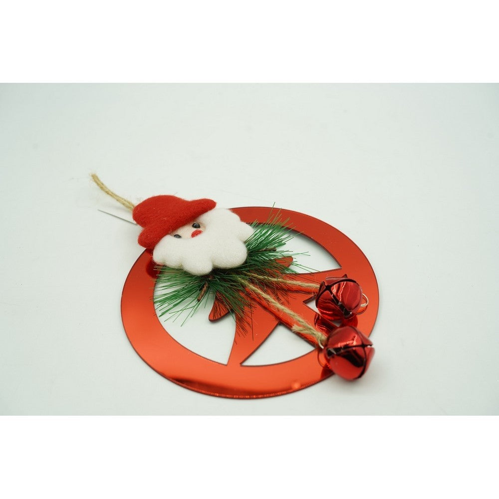 Ornament Brad de Craciun cu Clopotei, Decoratiune Festiva Suspendabila, Acril Rezistent, Rosu Lucios, 15 x 20 cm