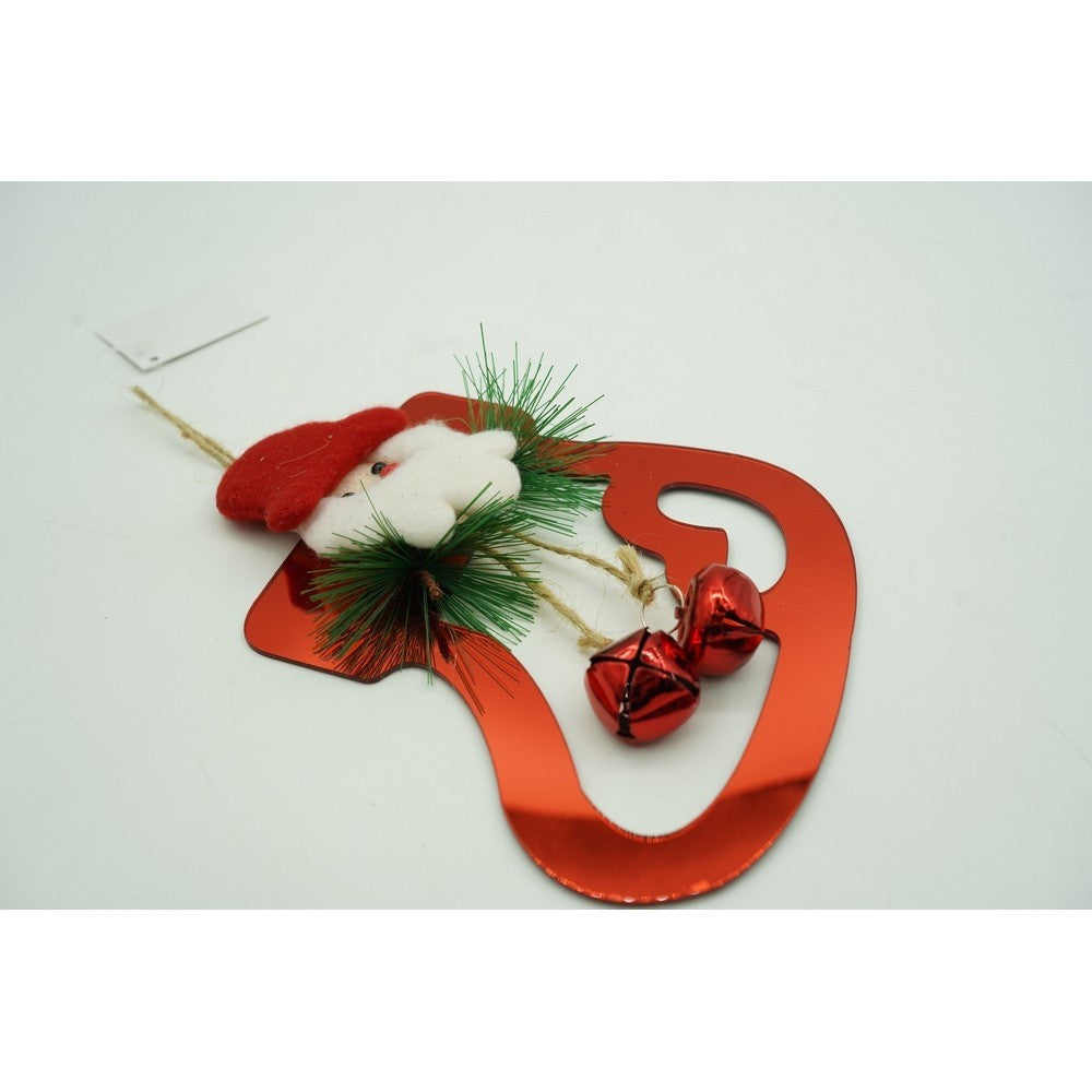 Ornament Brad Crăciun, Formă Gheață cu Clopoței, Finisaj Lucios, Acril Rezistent Interior și Exterior, Roșu, 15 x 20 cm