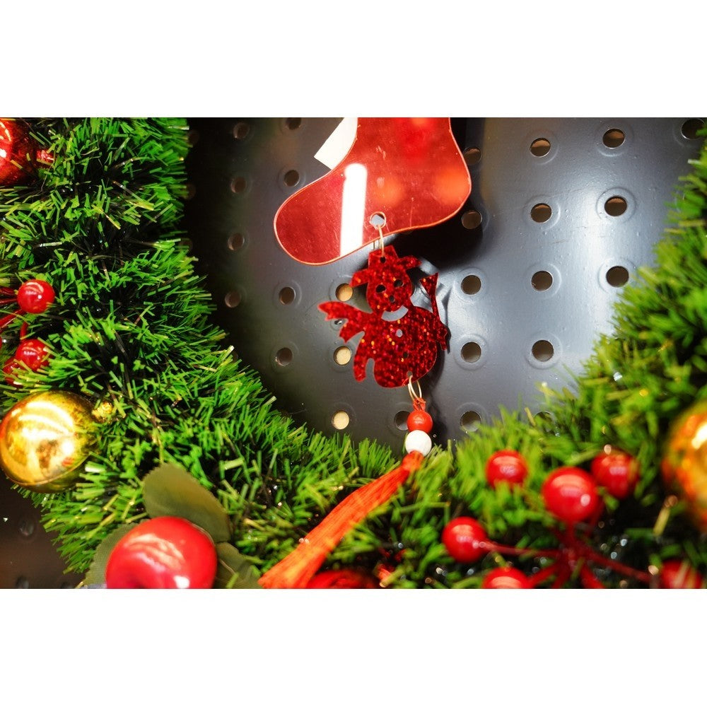 Ornament Brad de Crăciun în Formă de Gheață cu Om de Zăpadă, Finisaj Lucios, Acril Rezistent, Decor Interior și Exterior, Roșu, 10 x 28 cm