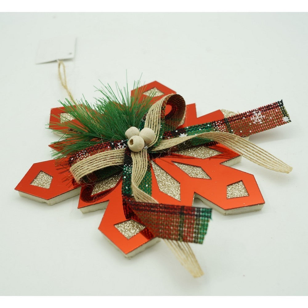 Ornament Brad Crăciun, Fulg de Nea Mare, Finisaj Lucios, Acril Rezistent, Interior și Exterior, Roșu, 15x15 cm
