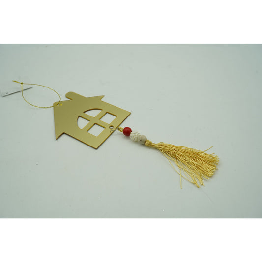 Ornament Brad Crăciun în Formă de Casă, Finisaj Lucios, Acril Rezistent, Interior și Exterior, Auriu, 10 x 25 cm