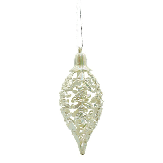 Glob de Crăciun în Formă de Con de Brad, Aspect Perlat, Ornament Suspendabil, Plastic, 6 cm x 15 cm