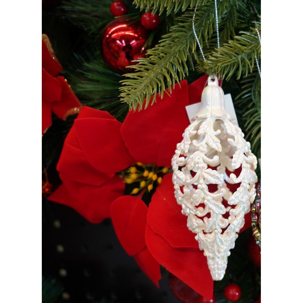 Glob de Crăciun în Formă de Con de Brad, Aspect Perlat, Ornament Suspendabil, Plastic, 6 cm x 15 cm