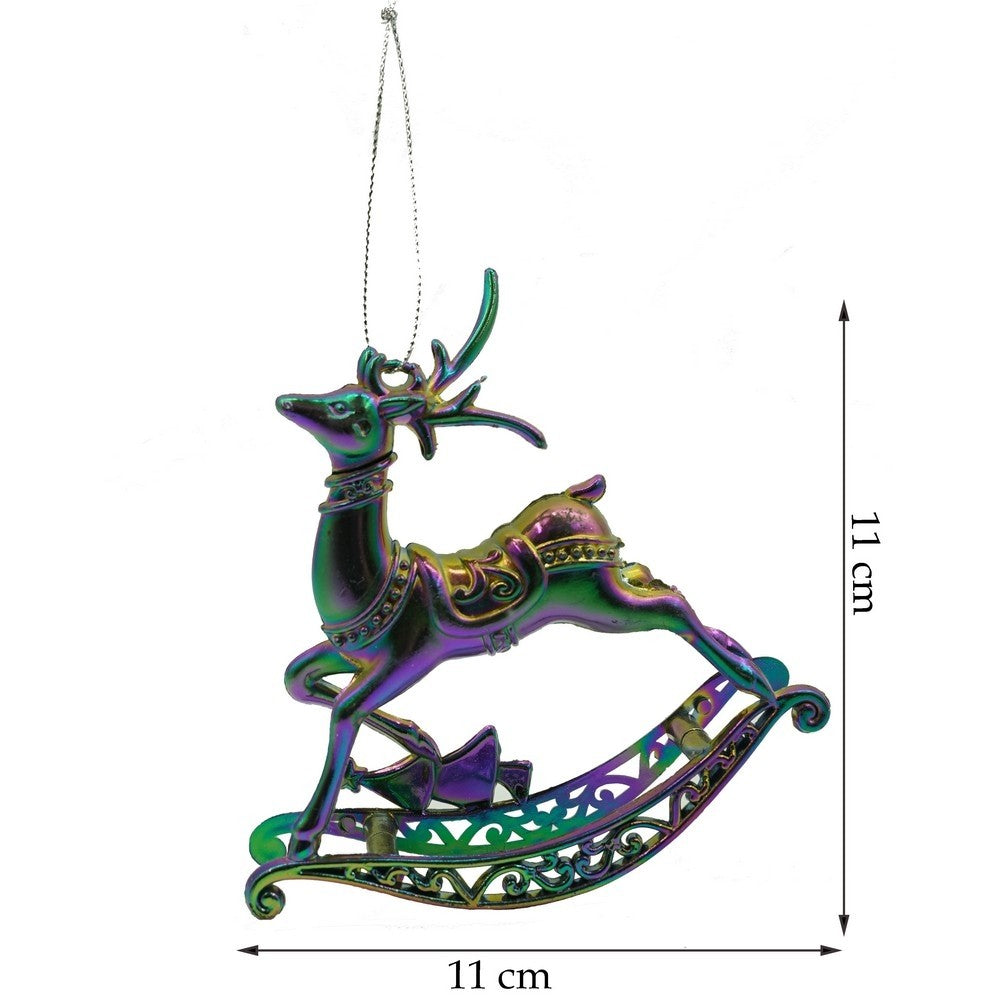 Ornament Brad Crăciun în Formă de Ren, Efect Iridescent, Plastic, 11 x 11 cm
