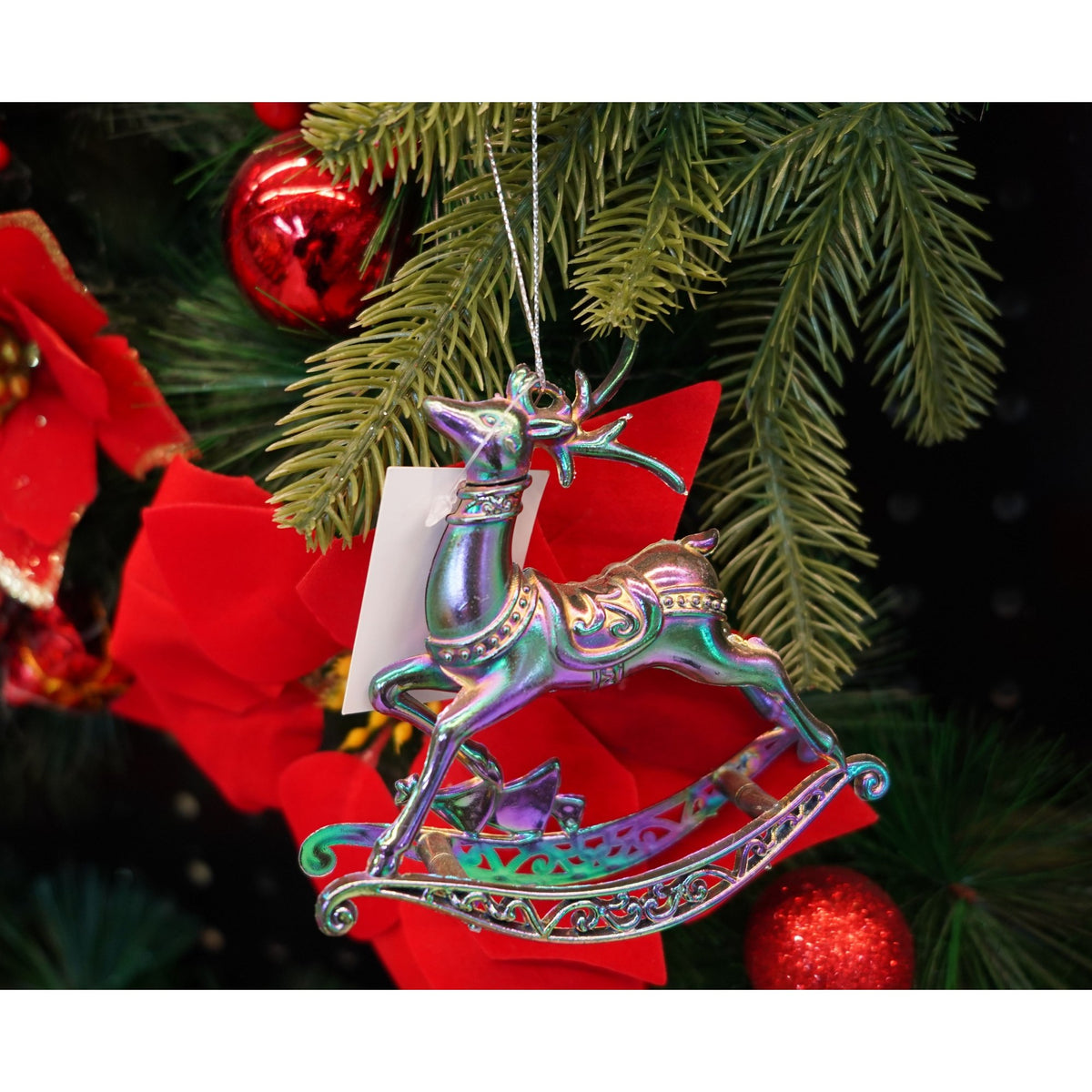 Ornament Brad Crăciun în Formă de Ren, Efect Iridescent, Plastic, 11 x 11 cm