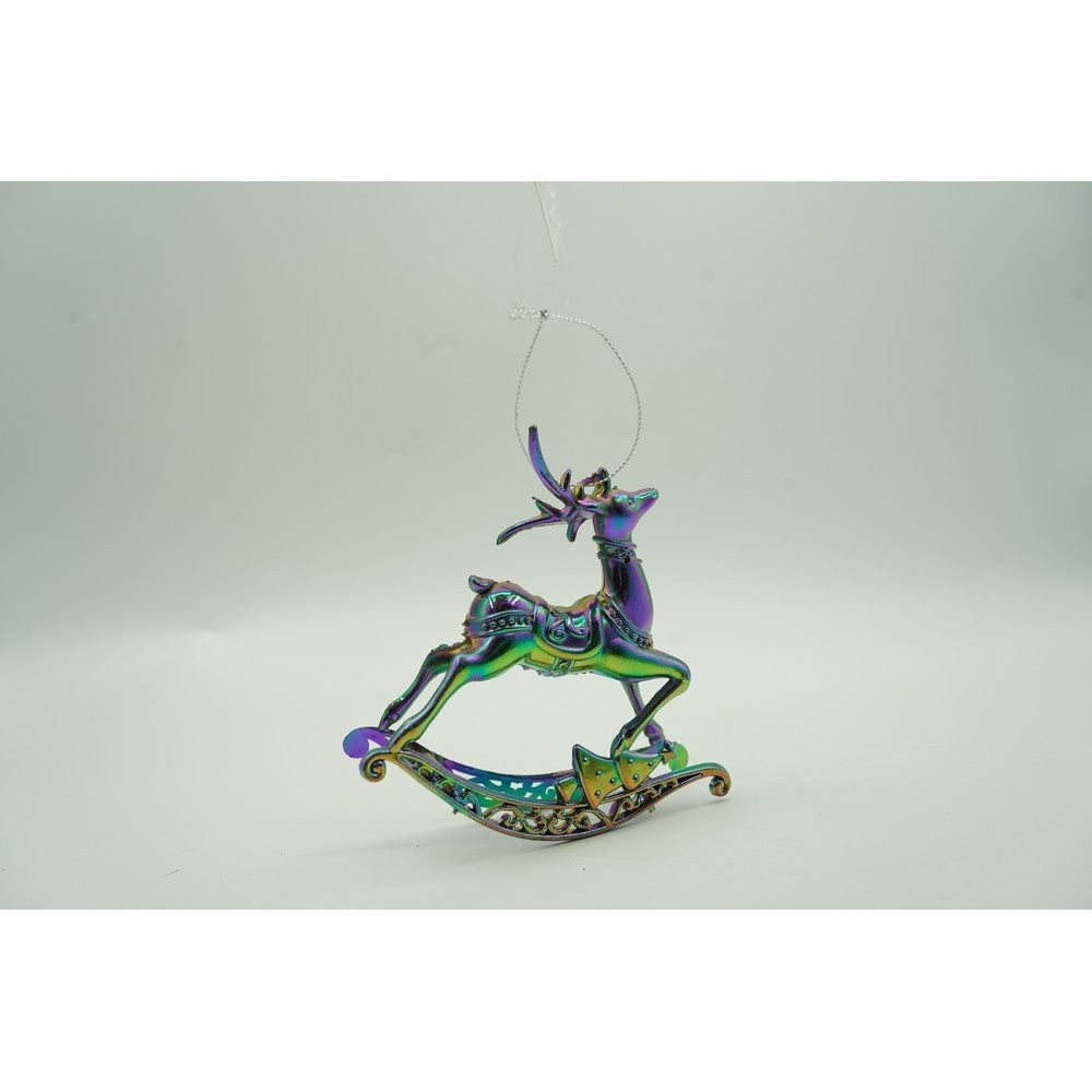 Ornament Brad Crăciun în Formă de Ren, Efect Iridescent, Plastic, 11 x 11 cm