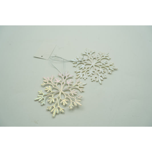Ornament Brad Crăciun, Formă Fulg de Nea Perlat, Plastic Rezistent, 10 x 10 cm