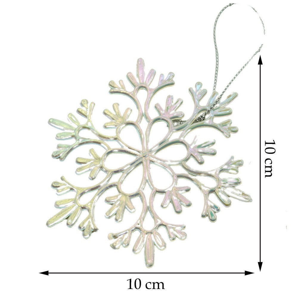 Ornament Brad Crăciun, Formă Fulg de Nea Perlat, Plastic Rezistent, 10 x 10 cm