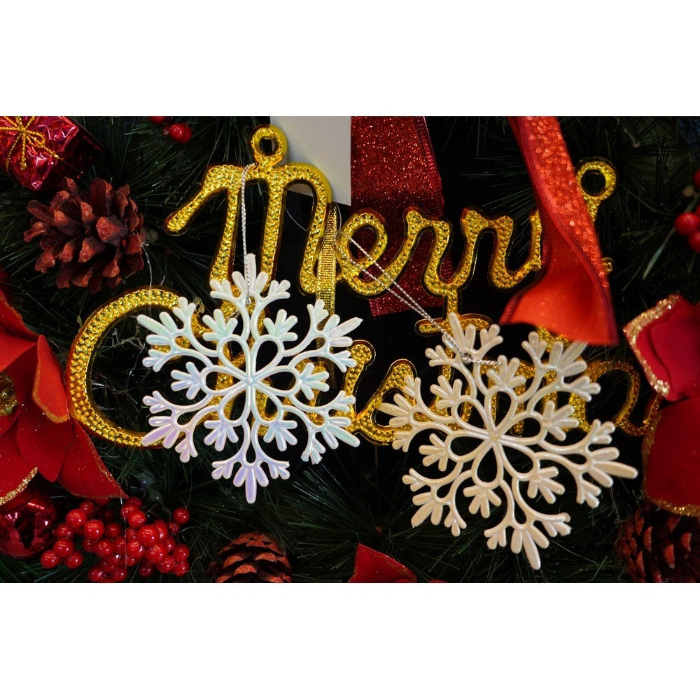 Ornament Brad Crăciun, Formă Fulg de Nea Perlat, Plastic Rezistent, 10 x 10 cm