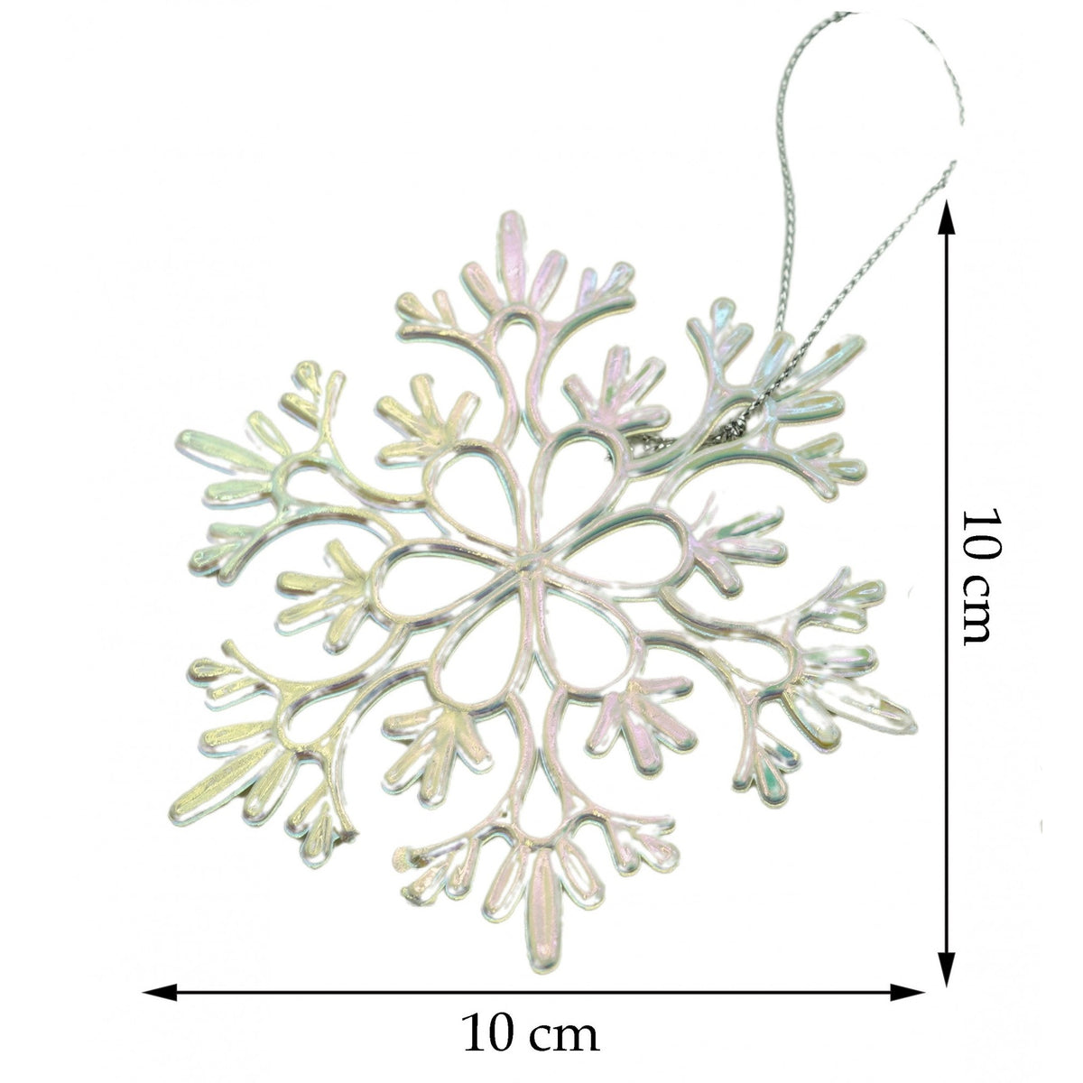 Ornament Brad Crăciun, Formă Fulg de Nea Perlat, Plastic Rezistent, 10 x 10 cm