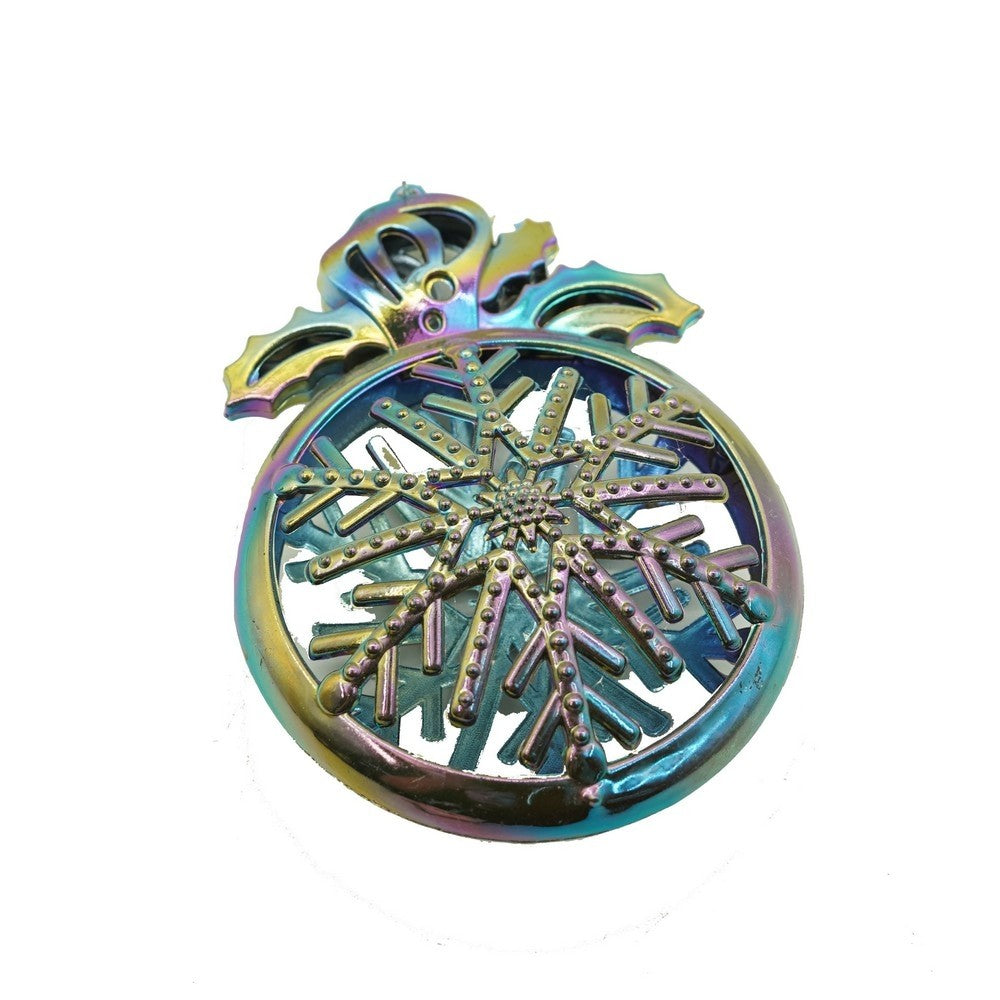 Ornament Brad De Crăciun, Sferă Decorativă Iridescentă, Model Rotund Cu Reflexii, Plastic, 8 x 11 cm