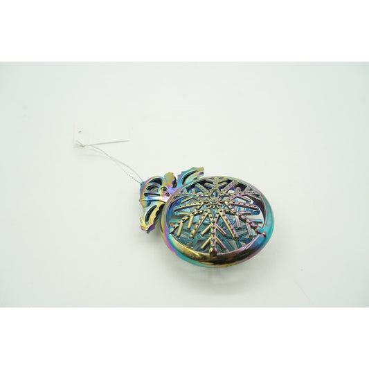 Ornament Brad De Crăciun, Sferă Decorativă Iridescentă, Model Rotund Cu Reflexii, Plastic, 8 x 11 cm