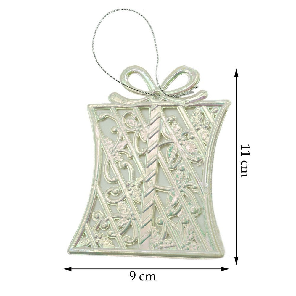 Ornament Brad Crăciun, Formă Cutie Cadou, Aspect Perlat, Plastic, 9 x 11 cm