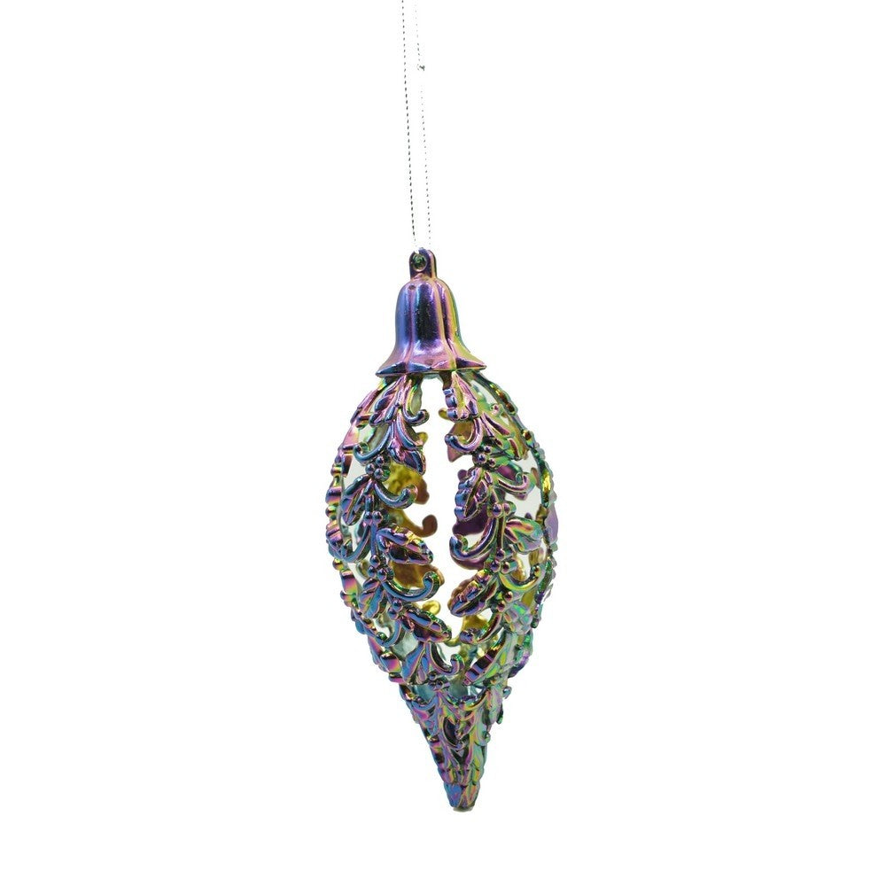 Glob de Crăciun Iridescent, Formă Con de Brad, Ornament Suspendabil Brad, Plastic, 6 cm x 15 cm