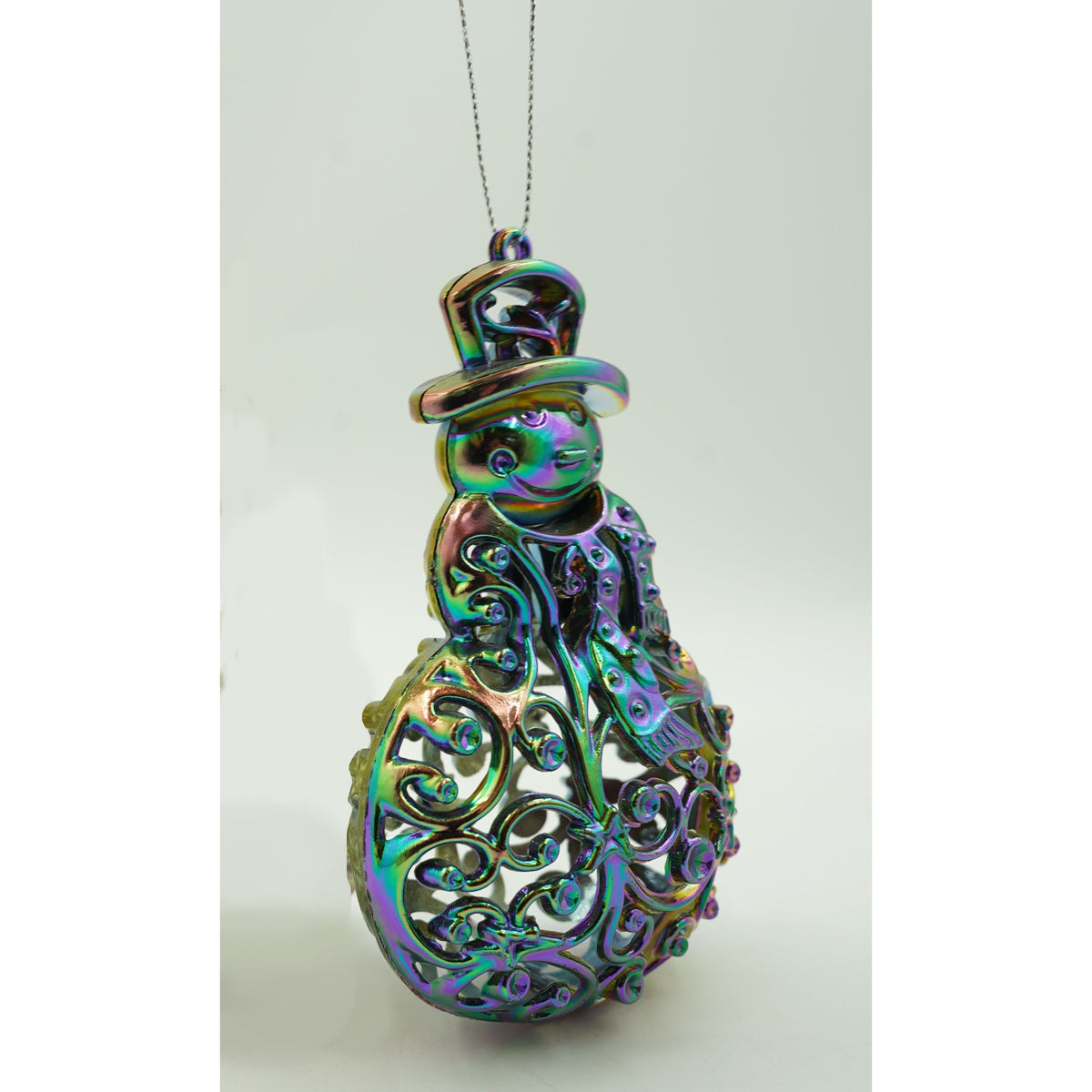 Ornament Brad Crăciun, Om de Zăpadă Iridescent, Efect Holografic, Plastic, 8 x 13 cm