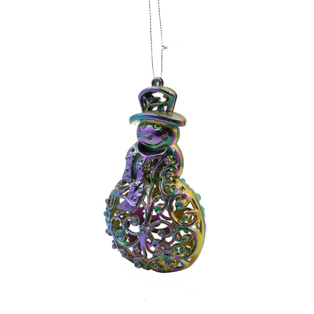 Ornament Brad Crăciun, Om de Zăpadă Iridescent, Efect Holografic, Plastic, 8 x 13 cm