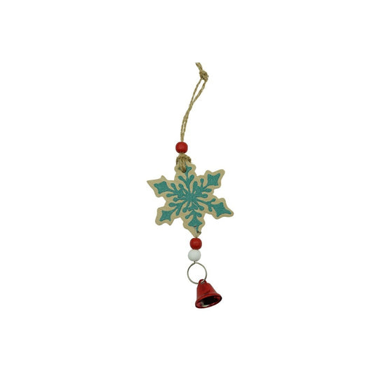 Decoratiune Brad Fulg de Nea, Ornament Craciun cu Agatatoare, Lemn Natural, Multicolor, 18 x 9 cm
