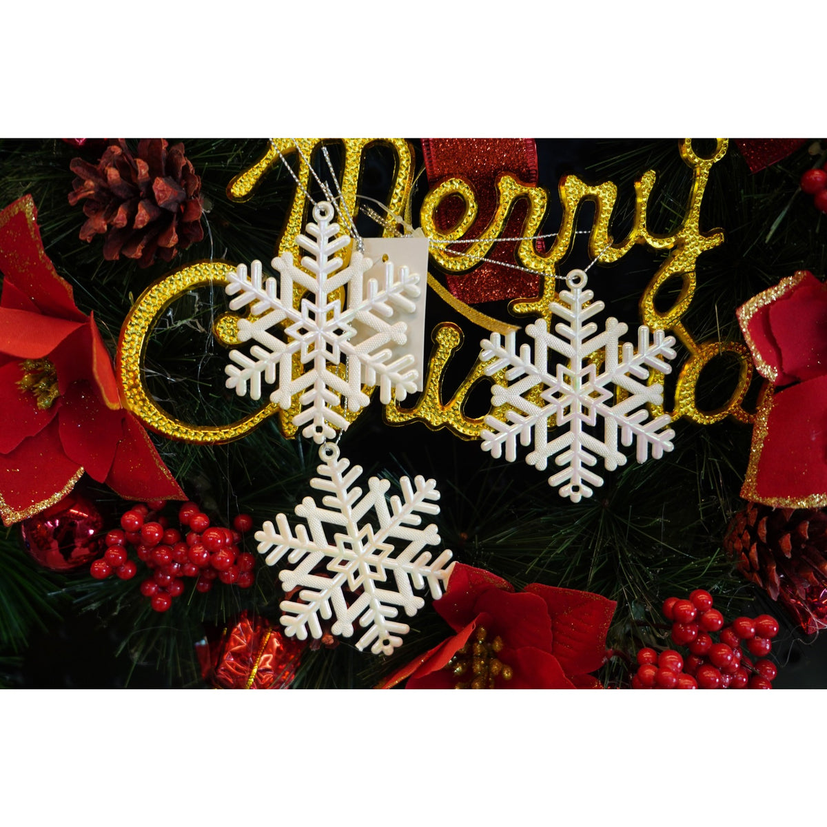 Ornament Brad Crăciun în Formă de Fulg de Nea, Finisaj Perlat, Plastic, 8 x 8 cm