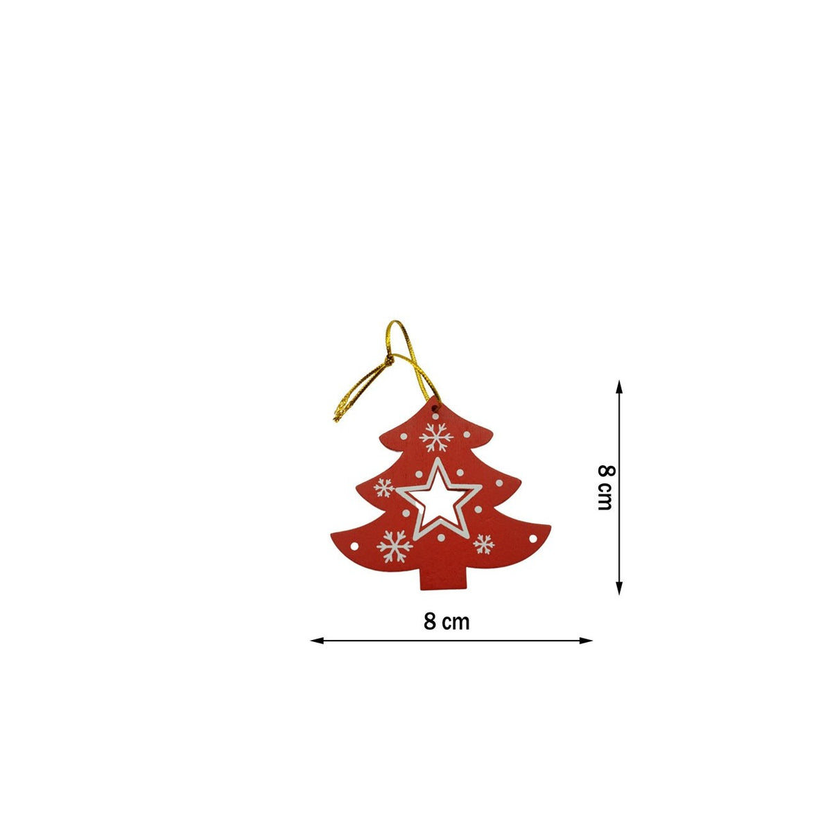 Ornament Brad Craciun, Decoratiune Suspendabila Model Brad, Lemn, Rosu, 8 x 8 cm