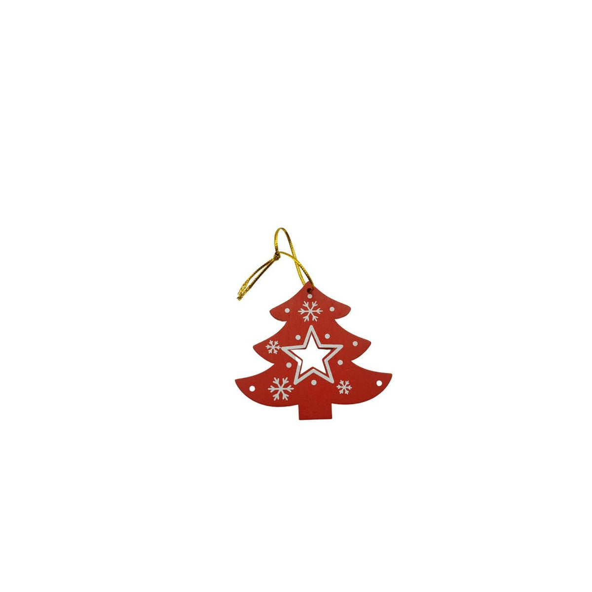 Ornament Brad Craciun, Decoratiune Suspendabila Model Brad, Lemn, Rosu, 8 x 8 cm