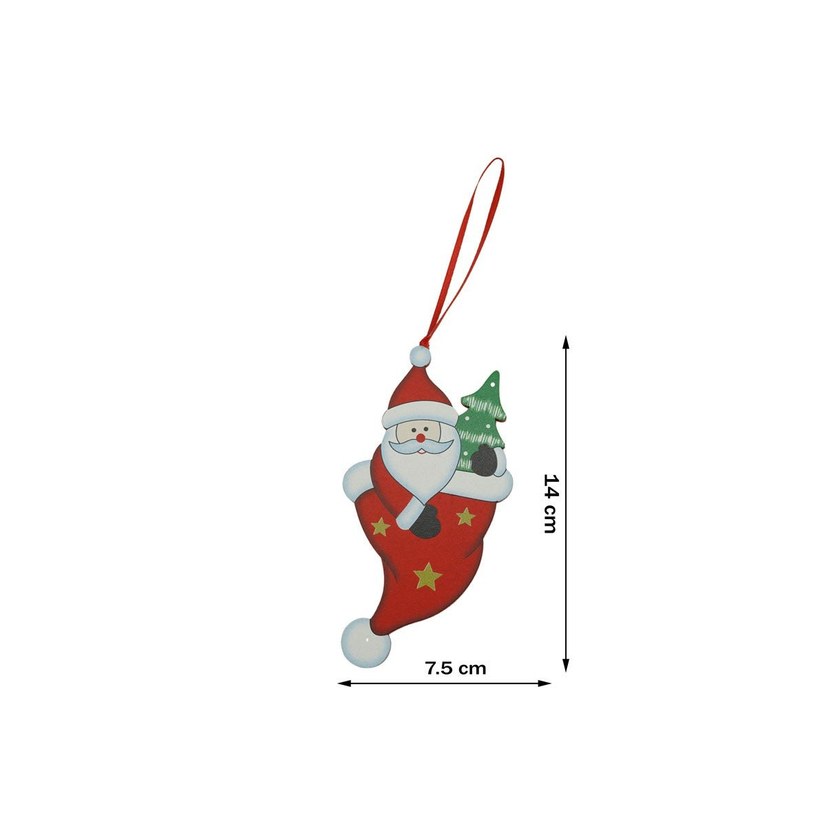 Decoratiune Brad Om De Zapada In Ciorap, Ornament De Craciun Suspendabil, Lemn, Rosu, 14 cm