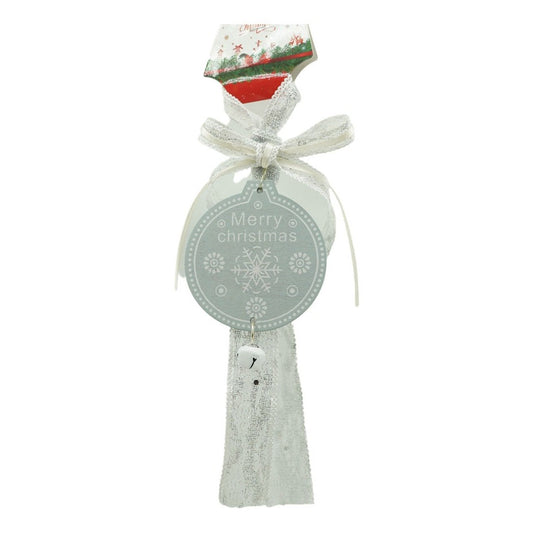 Ornament De Brad Medalion, Decoratiune Craciun Cu Clopotel Si Funda Textila, Lemn, 25 cm, Gri
