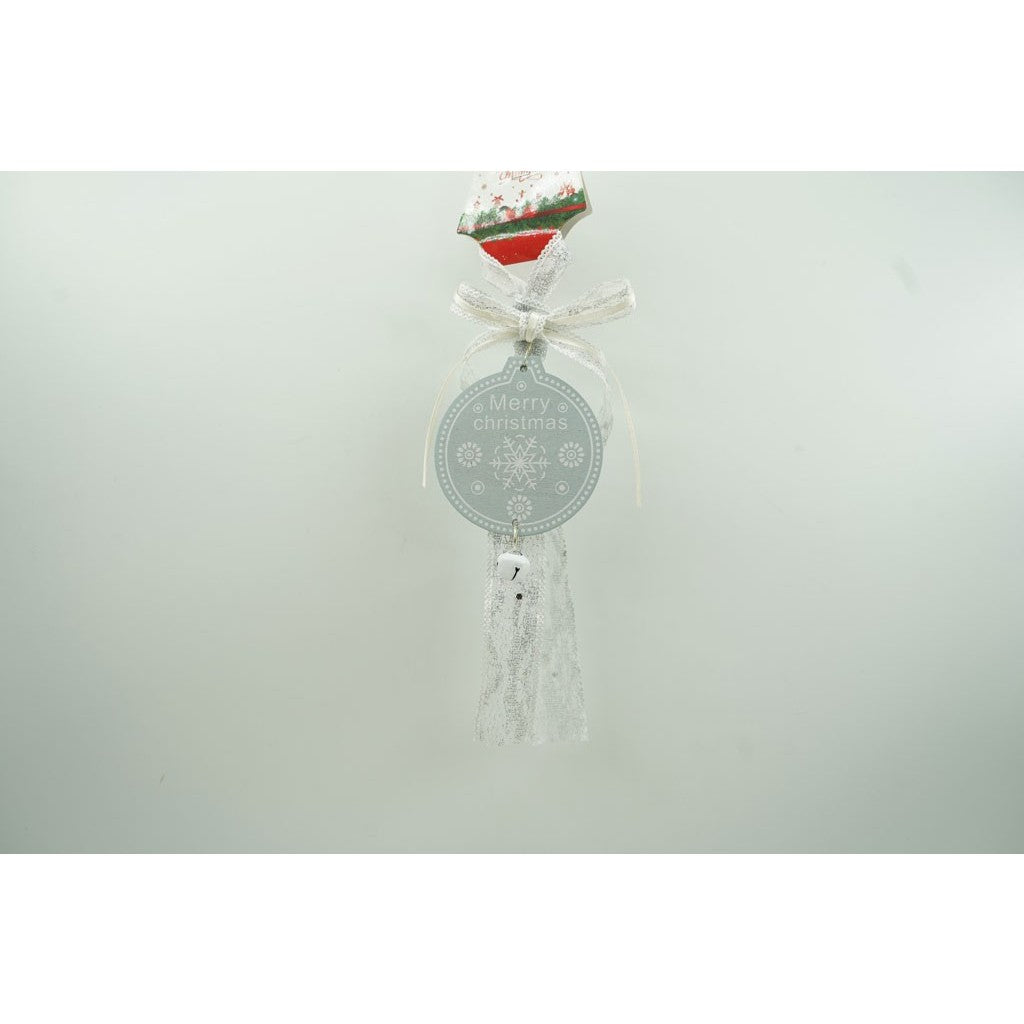 Ornament De Brad Medalion, Decoratiune Craciun Cu Clopotel Si Funda Textila, Lemn, 25 cm, Gri