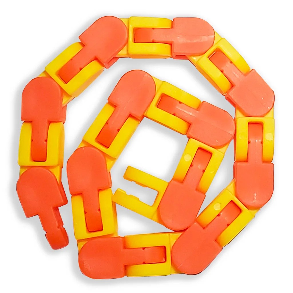 Puzzle De Îmbinat Tip Șarpe, Jucărie Senzorială Antistres Pentru Dezvoltarea Motorie, Plastic, 24 Piese, Portocaliu/Galben