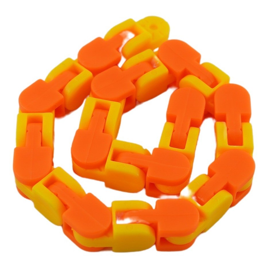 Puzzle De Îmbinat Tip Șarpe, Jucărie Senzorială Antistres Pentru Dezvoltarea Motorie, Plastic, 24 Piese, Portocaliu/Galben