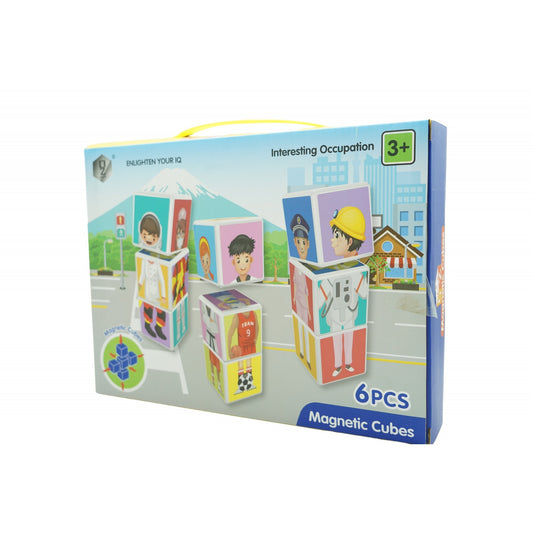 Set Cuburi Magnetice Inteligente pentru Copii, Puzzle Educativ cu Meserii, Plastic ABS, Cutie Depozitare Inclusă, 6 Piese, Multicolor, +3 Ani