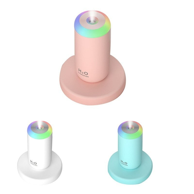 H2O Umidificator Portabil cu Ultrasunete, Difuzor de Aroma si Pulverizare Rece, Silentios, Lumina de Noapte LED 7 Culori, Alimentare USB, Plastic, 350 ml, Roz