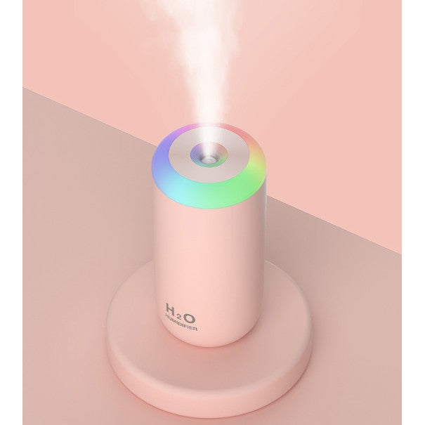 H2O Umidificator Portabil cu Ultrasunete, Difuzor de Aroma si Pulverizare Rece, Silentios, Lumina de Noapte LED 7 Culori, Alimentare USB, Plastic, 350 ml, Roz