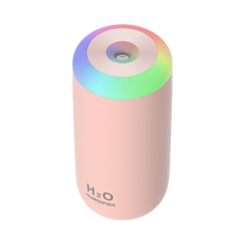 H2O Umidificator Portabil cu Ultrasunete, Difuzor de Aroma si Pulverizare Rece, Silentios, Lumina de Noapte LED 7 Culori, Alimentare USB, Plastic, 350 ml, Roz