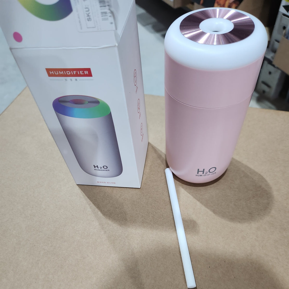 H2O Umidificator Portabil cu Ultrasunete, Difuzor de Aroma si Pulverizare Rece, Silentios, Lumina de Noapte LED 7 Culori, Alimentare USB, Plastic, 350 ml, Roz