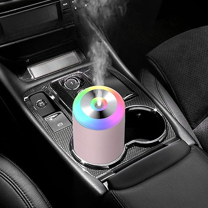H2O Umidificator Portabil cu Ultrasunete, Difuzor de Aroma si Pulverizare Rece, Silentios, Lumina de Noapte LED 7 Culori, Alimentare USB, Plastic, 350 ml, Roz