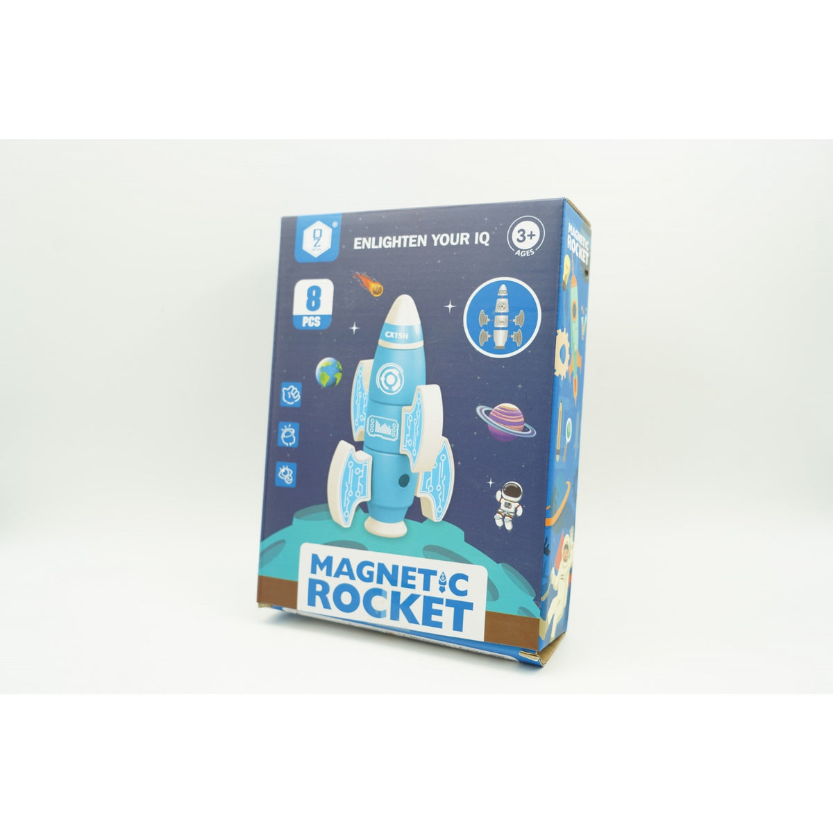 Set Blocuri Magnetice de Construcție, Jucărie STEM Formă Rachetă, Plastic ABS, Cutie Depozitare Inclusă, 8 Piese, Albastru