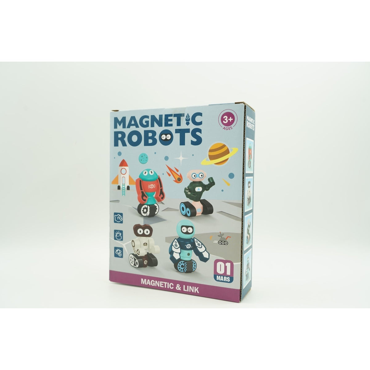 Set Cuburi Magnetice Inteligente pentru Copii, Robotel Constructie 3D, Plastic ABS, Cutie Depozitare, 7 Piese, Albastru
