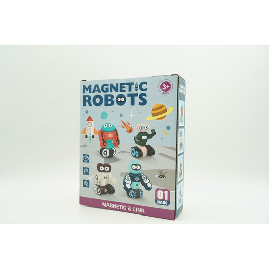 Set Cuburi Magnetice Inteligente pentru Copii, Robotel Constructie 3D, Plastic ABS, Cutie Depozitare, 7 Piese, Albastru