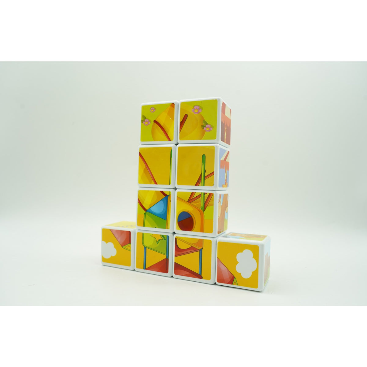 Set Cuburi Magnetice de Constructie, Joc Educativ Tip Puzzle Parc de Distractii, Plastic ABS, Cutie de Depozitare Inclusa, 10 Piese, +3 Ani, Multicolor
