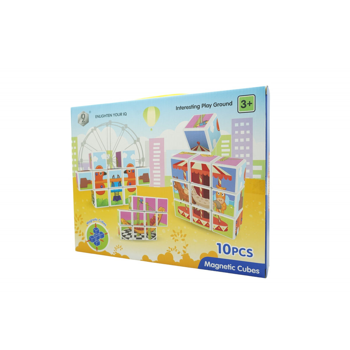Set Cuburi Magnetice de Constructie, Joc Educativ Tip Puzzle Parc de Distractii, Plastic ABS, Cutie de Depozitare Inclusa, 10 Piese, +3 Ani, Multicolor