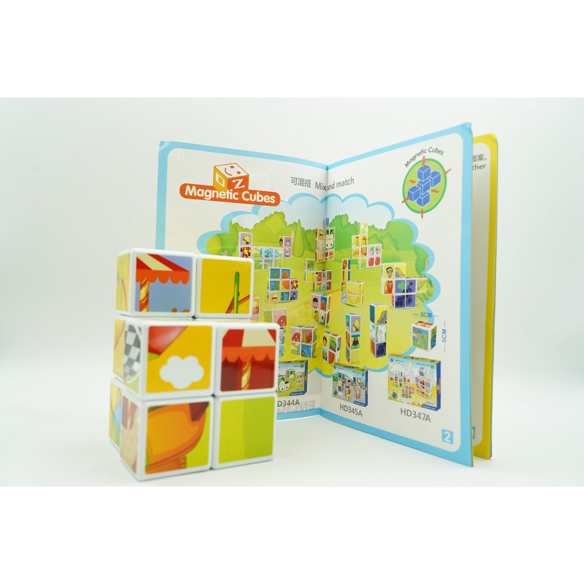 Set Cuburi Magnetice de Constructie, Joc Educativ Tip Puzzle Parc de Distractii, Plastic ABS, Cutie de Depozitare Inclusa, 10 Piese, +3 Ani, Multicolor