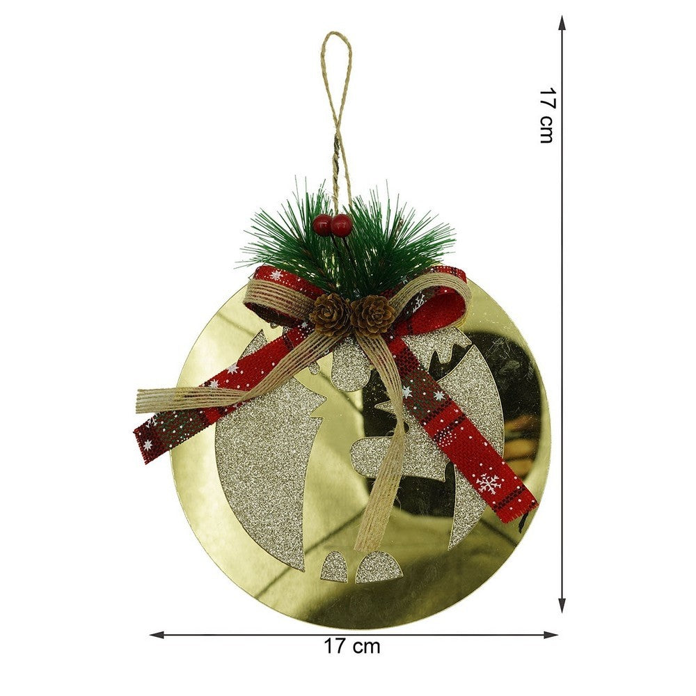 Ornament Brad Crăciun în Formă de Ren, Decorațiune Suspendată Strălucitoare, Acril Rezistent, Interior și Exterior, Auriu, 17 x 17 cm