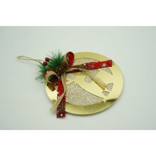 Ornament Brad Crăciun în Formă de Ren, Decorațiune Suspendată Strălucitoare, Acril Rezistent, Interior și Exterior, Auriu, 17 x 17 cm