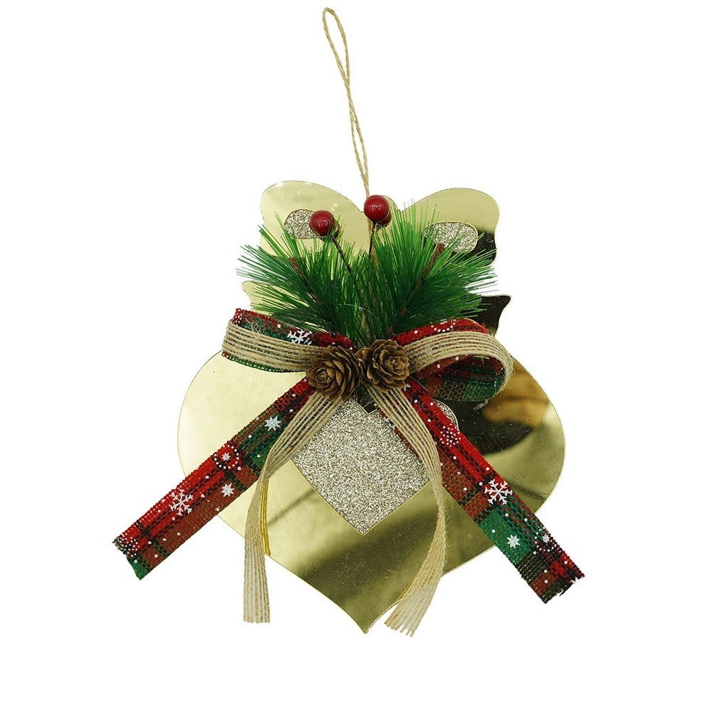 Ornament Brad de Craciun, Inima Decorativa Gigant, Finisaj Auriu Lucios, Material Acrilic Rezistent, Utilizare Interior si Exterior, 15 x 16 cm