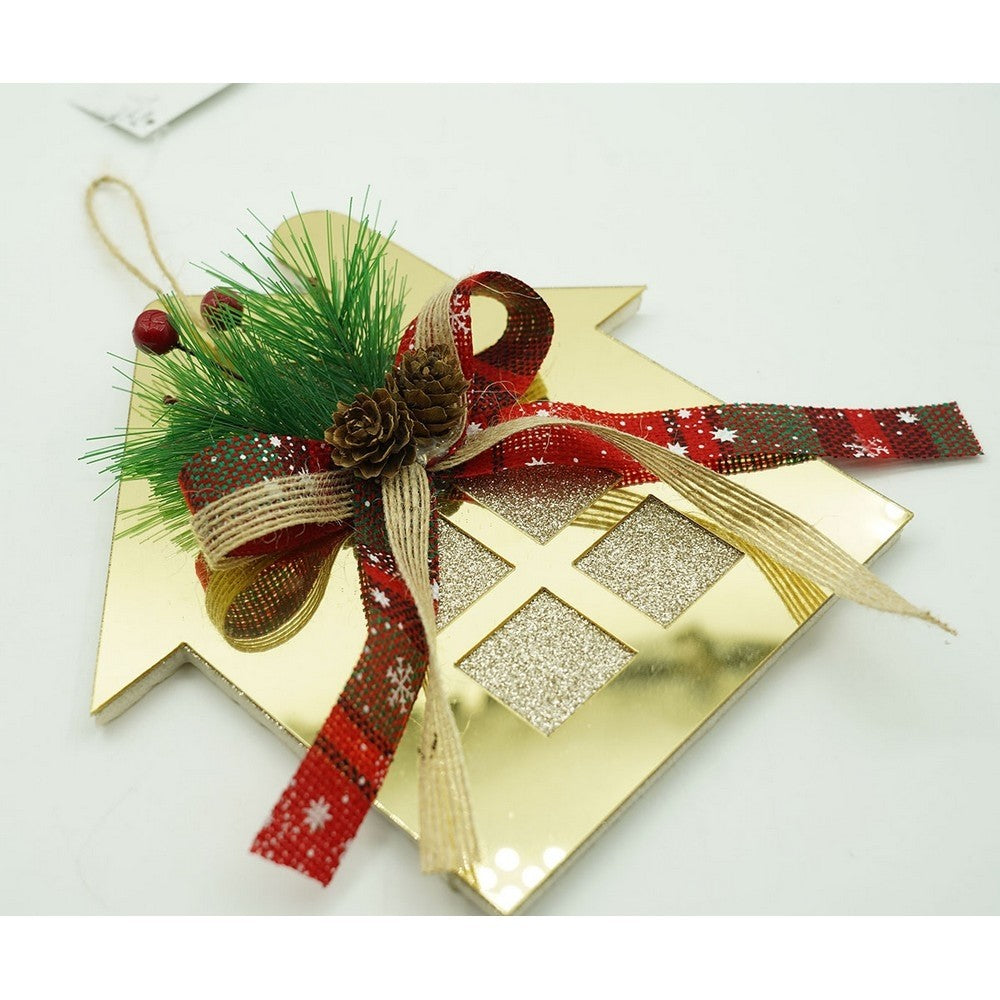 Ornament Brad Crăciun în Formă de Casă, Decorativ de Interior și Exterior, Acril Lucios, Auriu, 16 x 17 cm